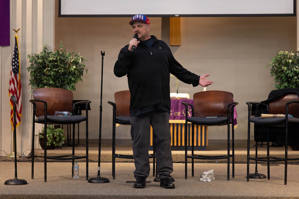 U.S. Marines and Sailors attend 1 Degree of Separation comedy show