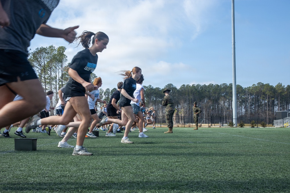 Recruiting Station Columbia and Oceanside Collegiate Academy Conduct Combat Fitness Test Exercise