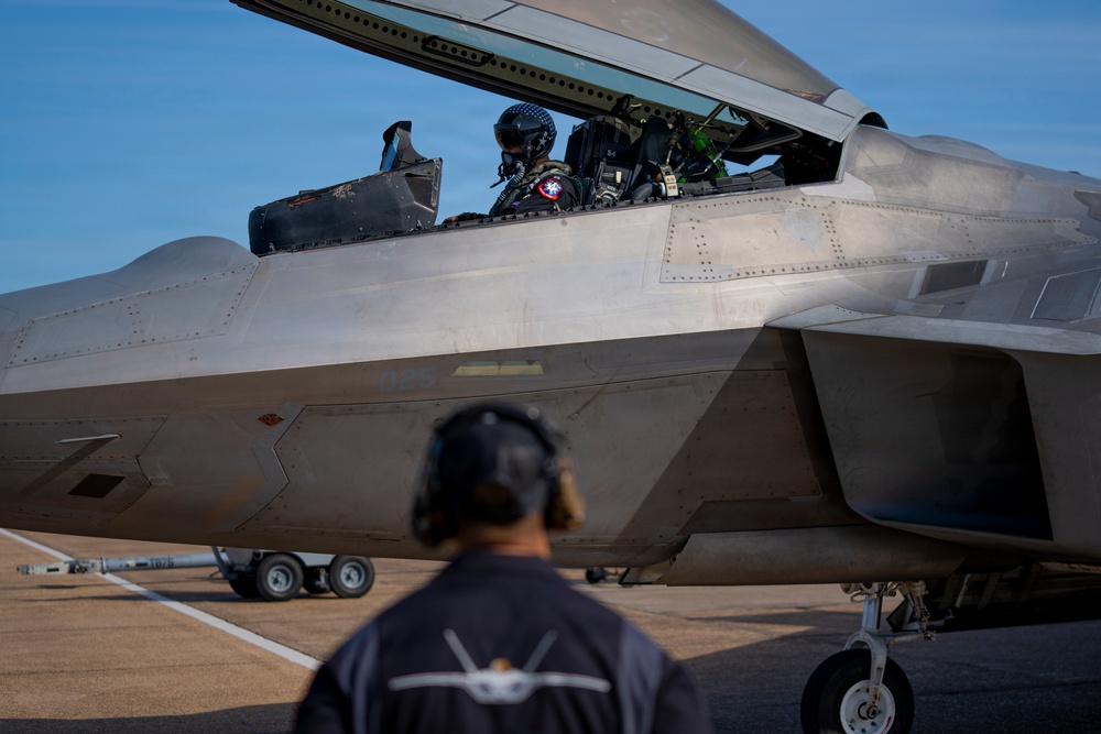 F-22 Raptor Aerial Demonstration Team performs at the Barksdale Air Show 2023