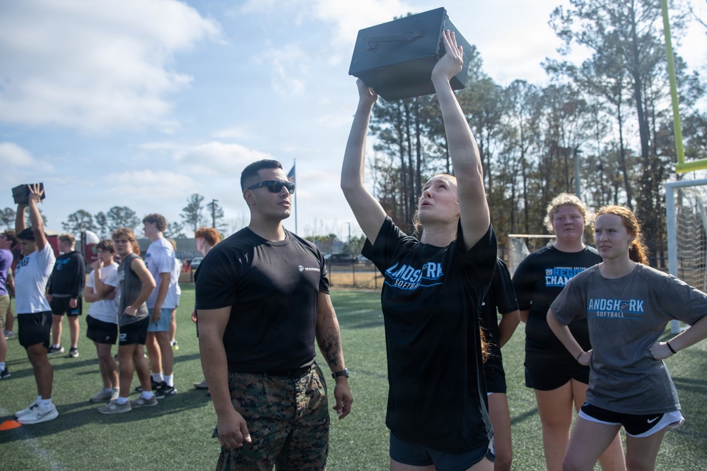 Recruiting Station Columbia and Oceanside Collegiate Academy Conduct Combat Fitness Test Exercise