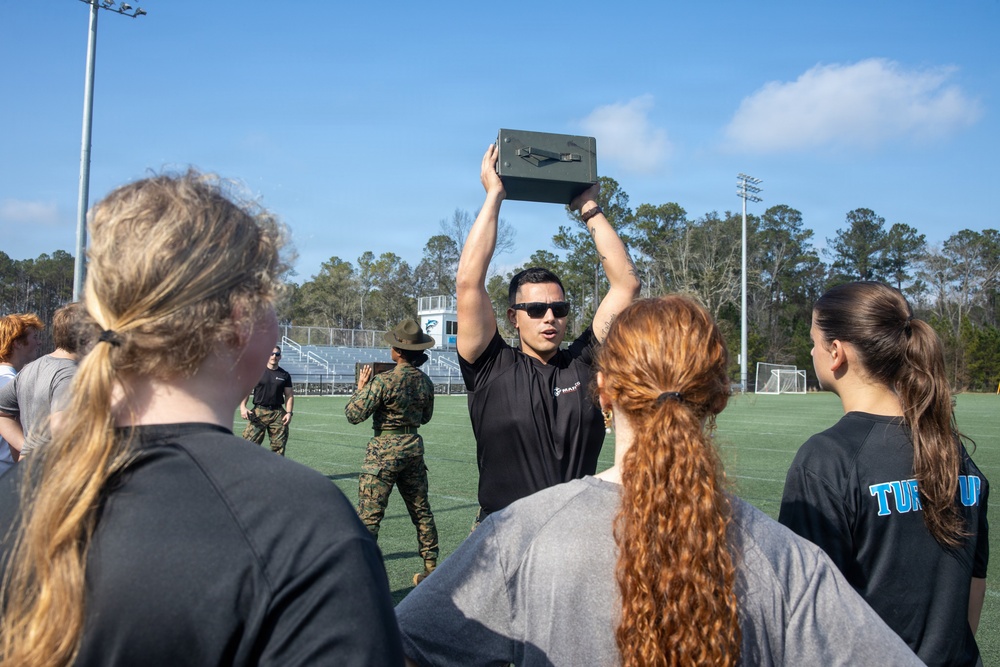 Recruiting Station Columbia and Oceanside Collegiate Academy Conduct Combat Fitness Test Exercise