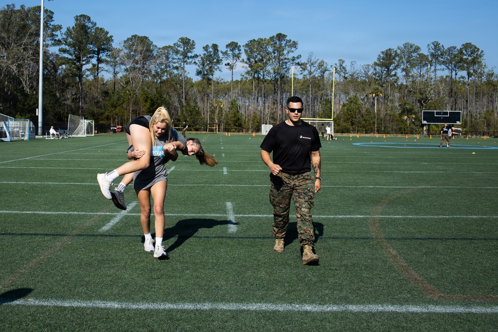 Recruiting Station Columbia and Oceanside Collegiate Academy Conduct Combat Fitness Test Exercise