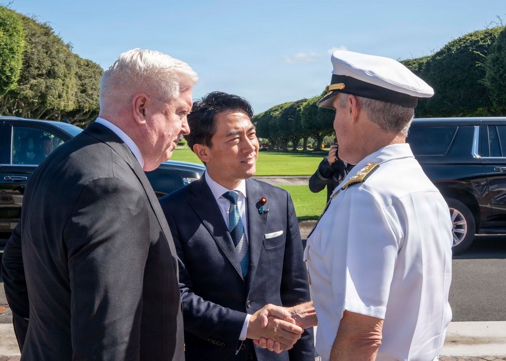 Adm. Steve Koehler, commander, U.S. Pacific Fleet, attends a wreath laying with Japan's Minister of Defense at the National Memorial of the Pacific
