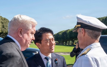 Adm. Steve Koehler, commander, U.S. Pacific Fleet, attends a wreath laying with Japan's Minister of Defense at the National Memorial of the Pacific