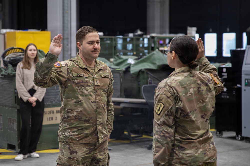Newly Promoted Captain Administers Oath to Fellow Officer at 30th Medical Brigade Ceremony
