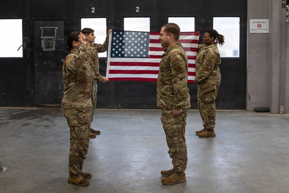 Newly Promoted Captain Administers Oath to Fellow Officer at 30th Medical Brigade Ceremony