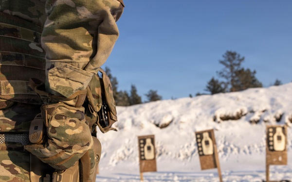 U.S. Soldier conducts rifle-to-pistol transition drill in Latvia
