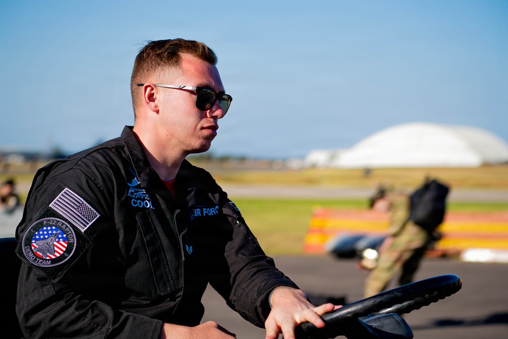 F-22 Raptor Aerial Demonstration Team performs at the Avalon Australia International Air Show 2025