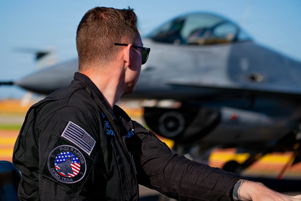 F-22 Raptor Aerial Demonstration Team performs at the Avalon Australia International Air Show 2025