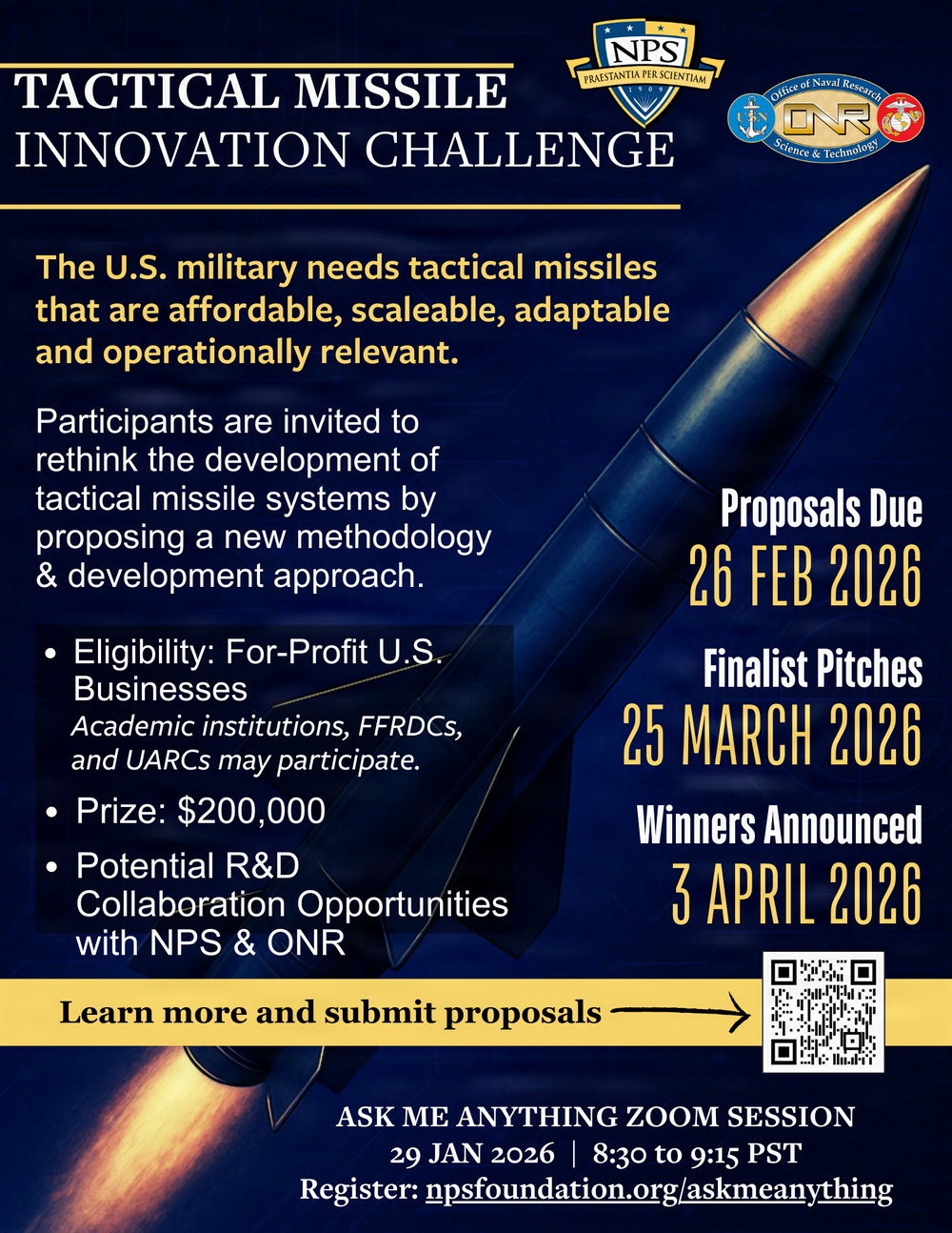 Naval Postgraduate School and Office of Naval Research Announce Tactical Missile Innovation Prize Challenge