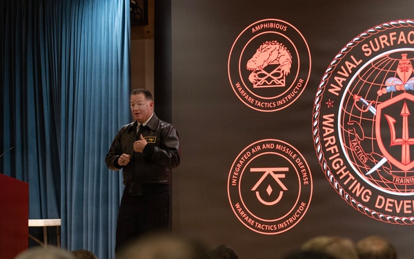 Rear Adm. T. J. Zerr speaks during WTI Re-Blue 2026