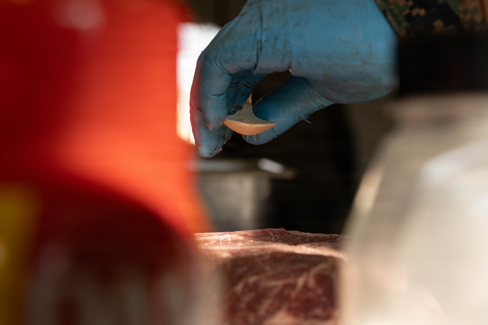 U.S. Marine Corps reservists with MWSS 472 undergo a food inspection for the Major General William Pendleton Thompson Hill Food Service Award