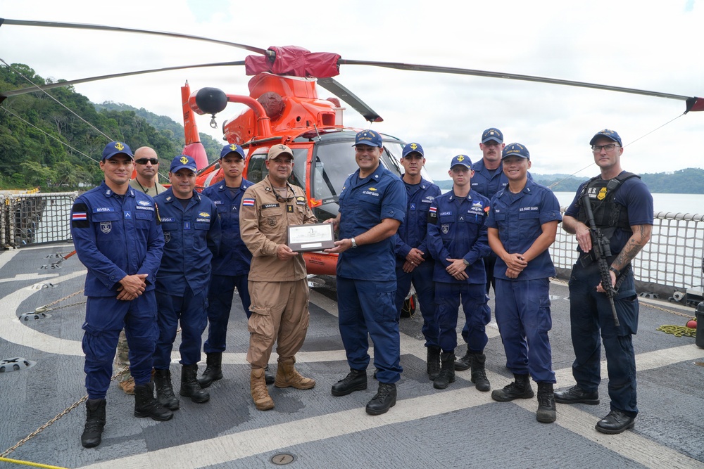 U.S. Coast Guard Cutter Alert hosts Costa Rican Coast Guard members during cutter tour in Golfito, Costa Rica