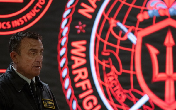 Rear Adm. Joe Cahill speaks during WTI Re-Blue