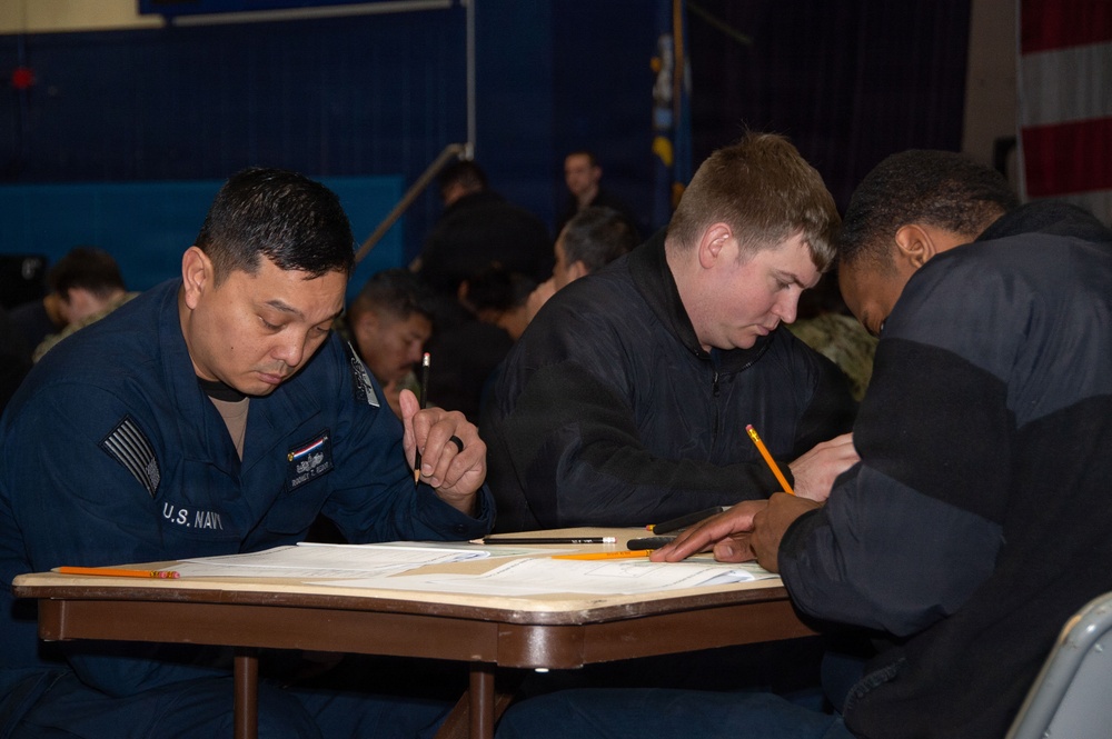Ronald Reagan Sailors Take Navy-Wide Advancement Exam
