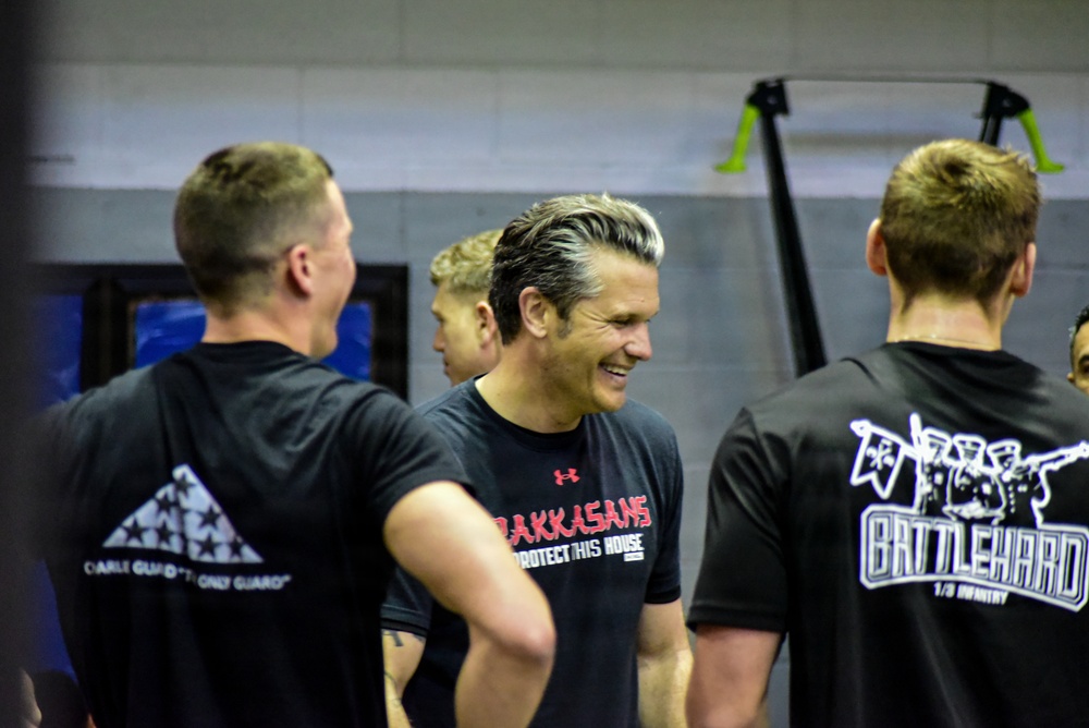 Secretary Of War Participates in Troop PT