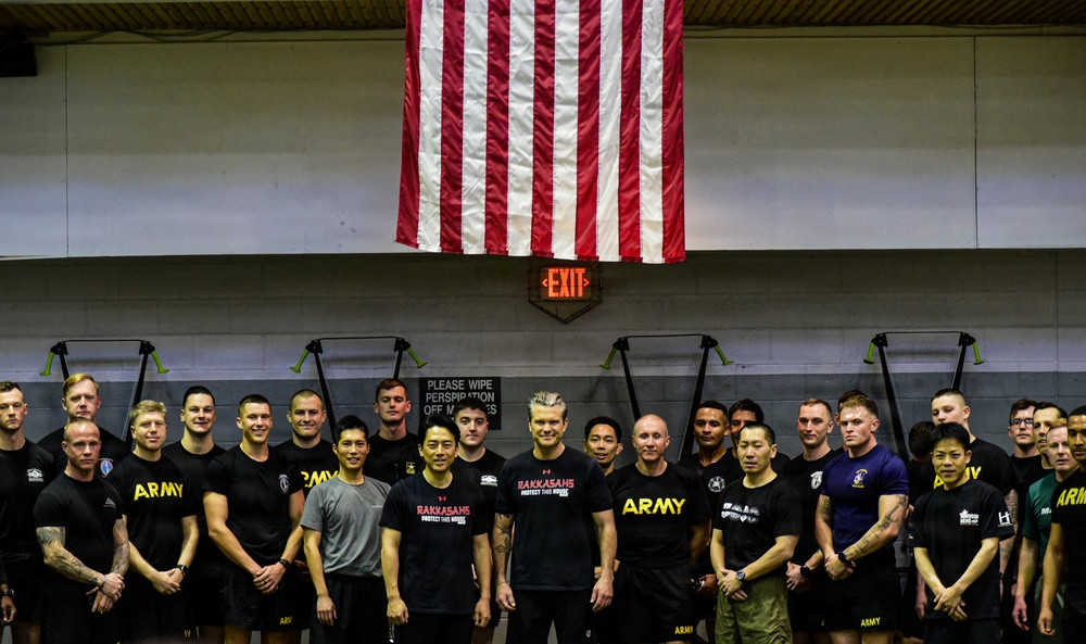 Secretary Of War Participates in Troop PT