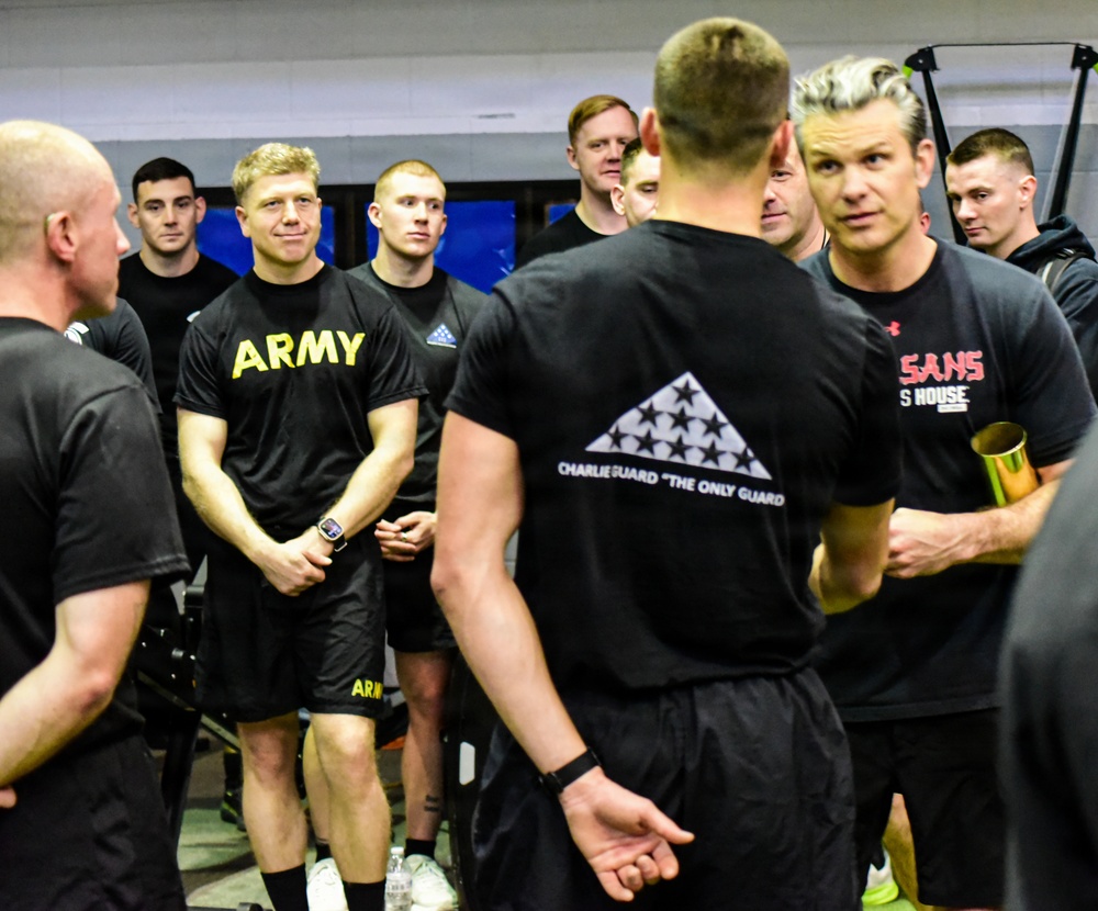 Secretary Of War Participates in Troop PT