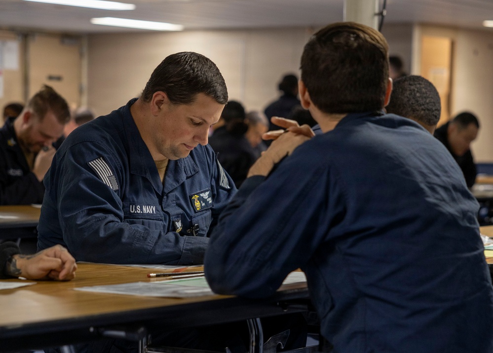 U.S. Wasp Sailors Take Chief Petty Officer Advancement Exam