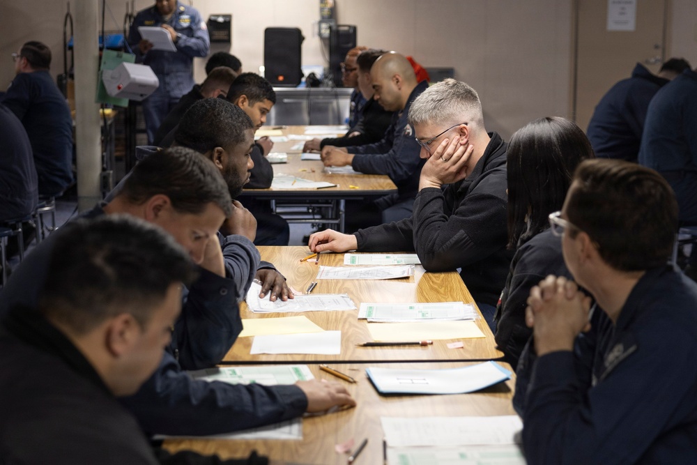 U.S. Wasp Sailors Take Chief Petty Officer Advancement Exam