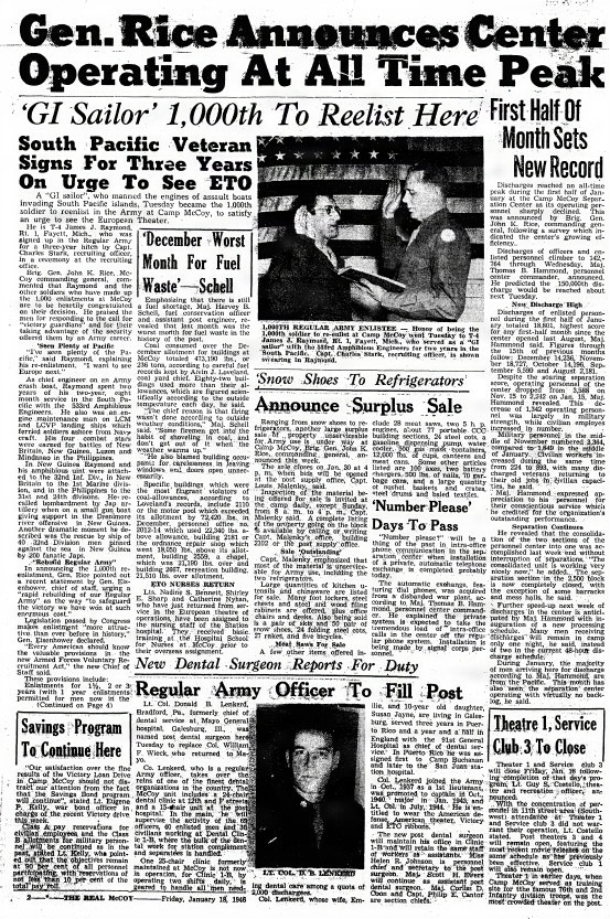 This Month in Fort McCoy History — January