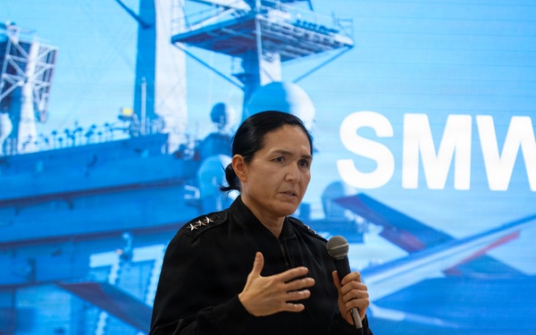 Vice Adm. Seiko Okano delivers remarks during WTI Re-Blue.