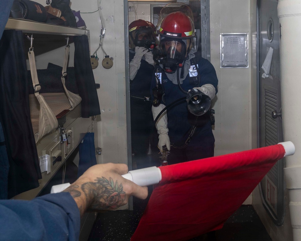 USS Michael Murphy Sailors Conduct Damage Control Drill