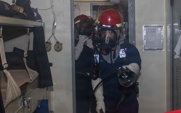 USS Michael Murphy Sailors Conduct Damage Control Drill