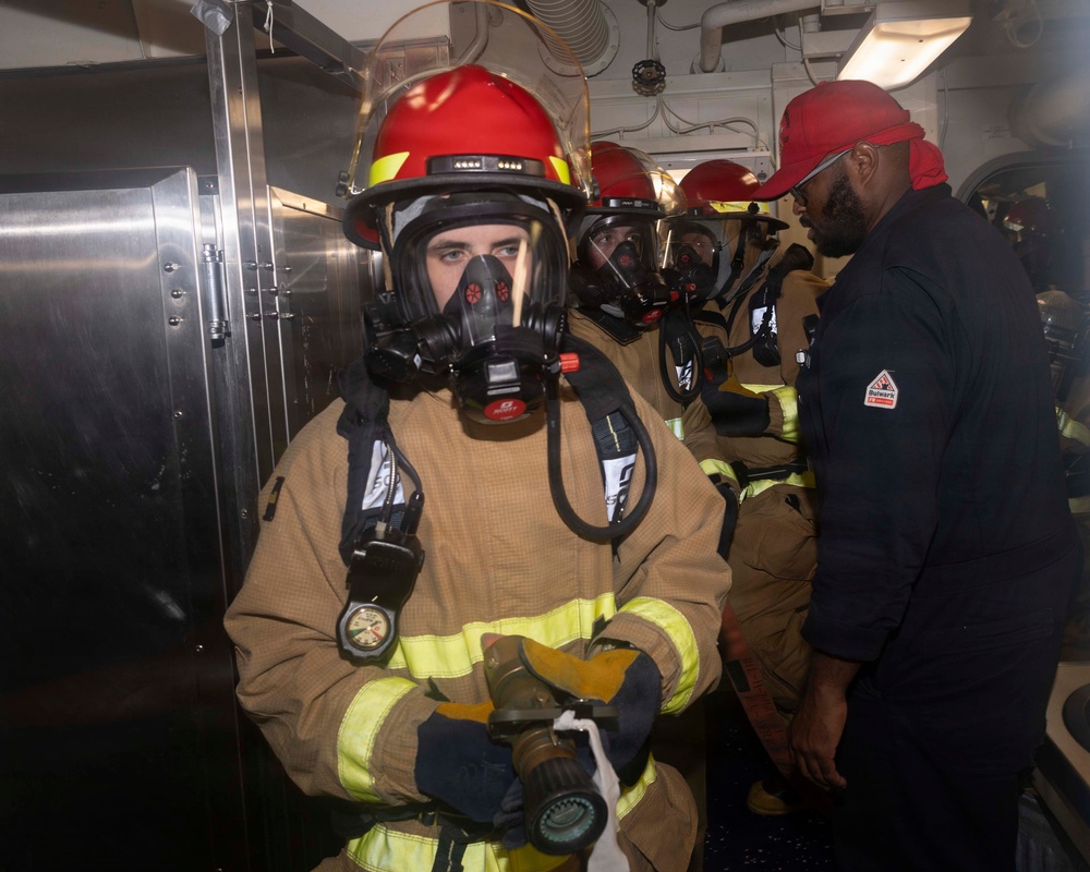 USS Michael Murphy Sailors Conduct Damage Control Drill