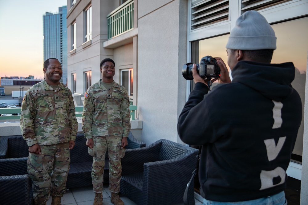 Mississippi Army National Guard Soldiers participate in a father-son interview