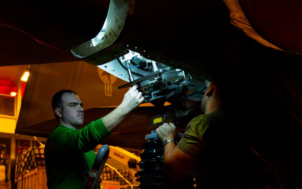 Abraham Lincoln conducts routine aircraft maintenance