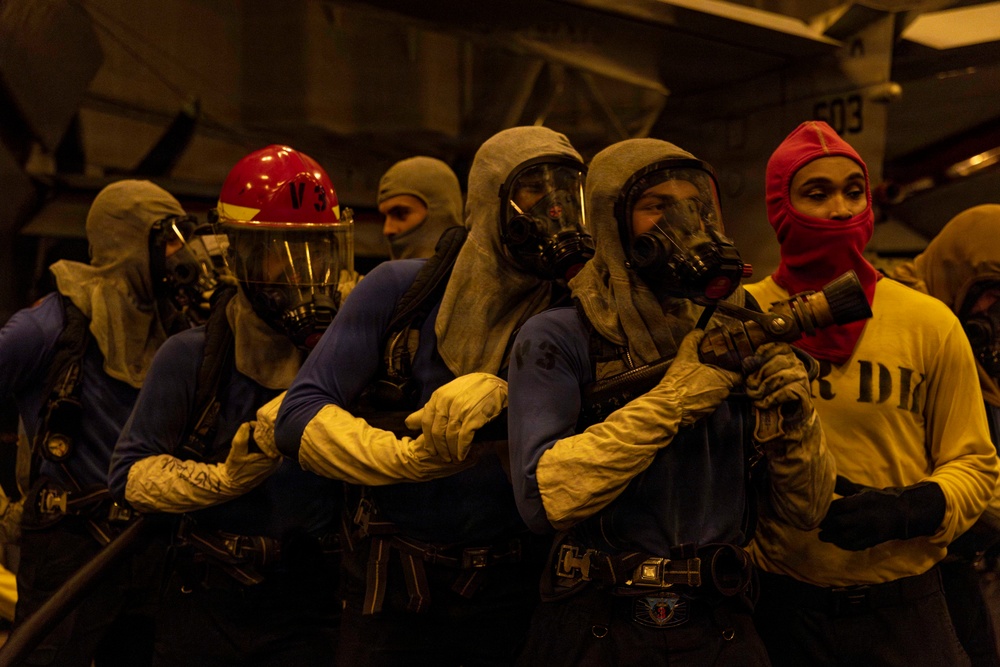 Abraham Lincoln conducts general quarters drill