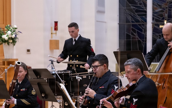 Members of the U.S. Navy Band perform in a chamber ensemble concert