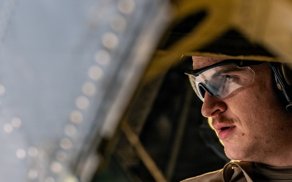 386th AEW Aircraft Metals Specialists Perform Maintenance on a C-130