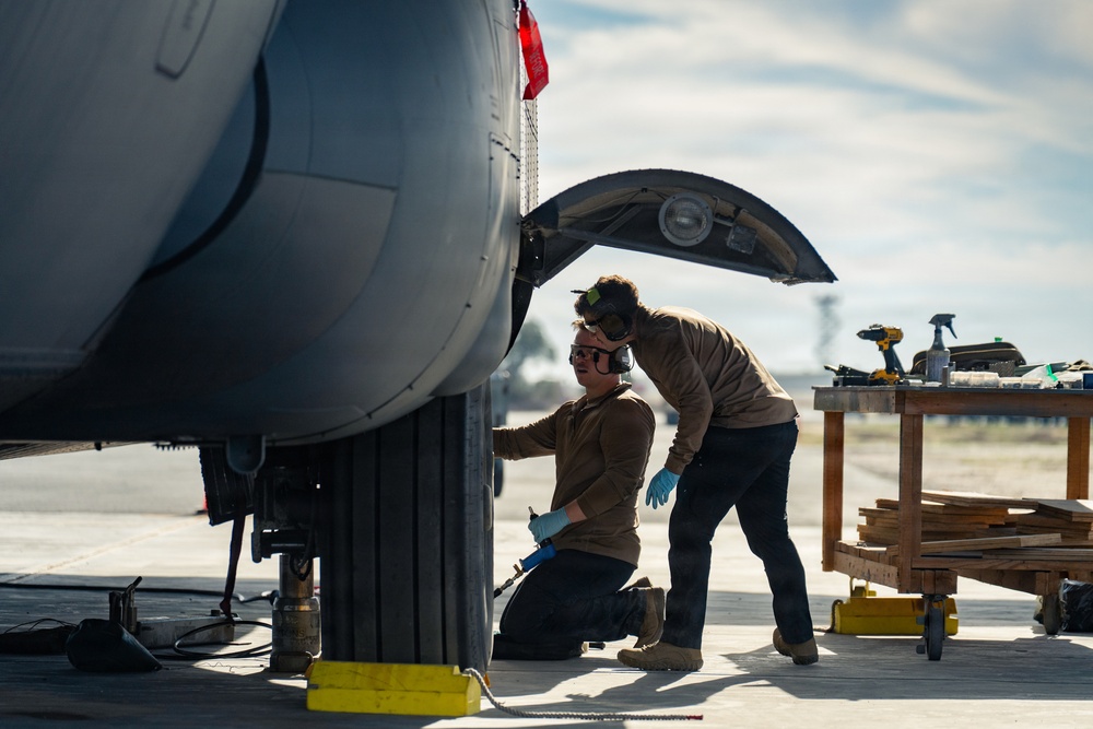 386th AEW Aircraft Metals Specialists Perform Maintenance on a C-130