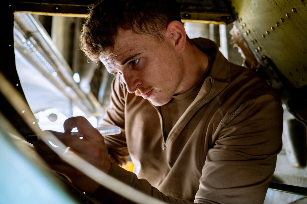 386th AEW Aircraft Metals Specialists Perform Maintenance on a C-130