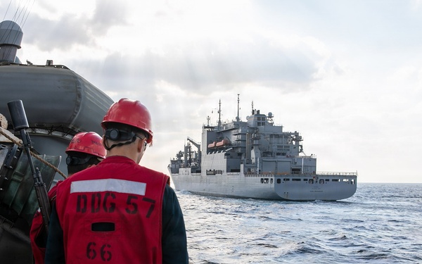 USS Mitscher (DDG 57) conducts RAS with USNS Carl Brashear (T-AKE 7)