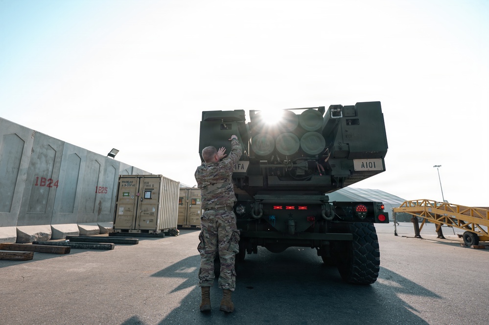 U.S. Army HIMARS inspection before flight