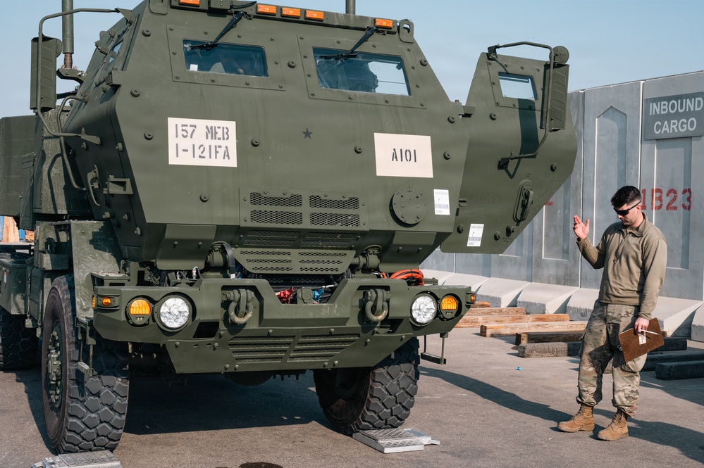 U.S. Army HIMARS inspection before flight