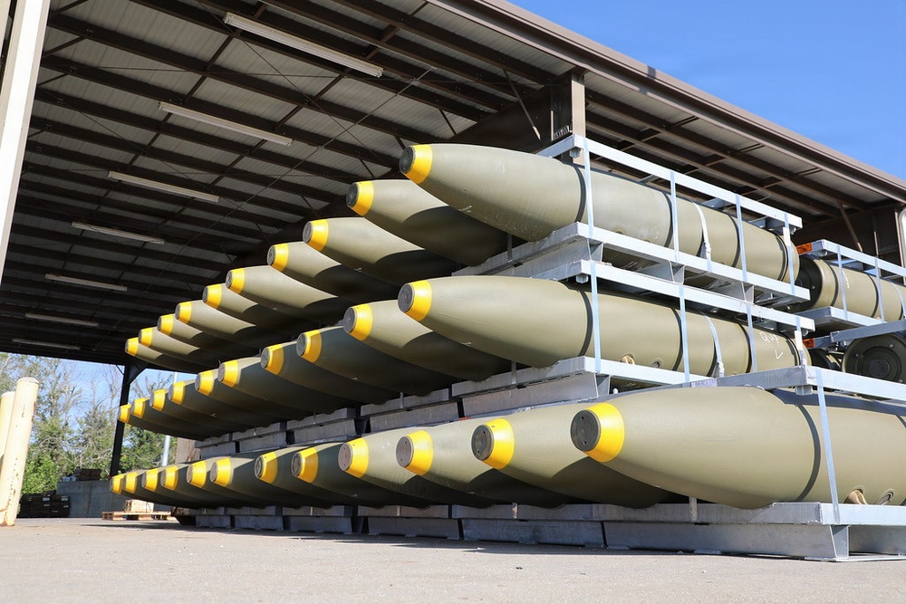 Refurbished bomb bodies awaiting distribution at Blue Grass Army Depot