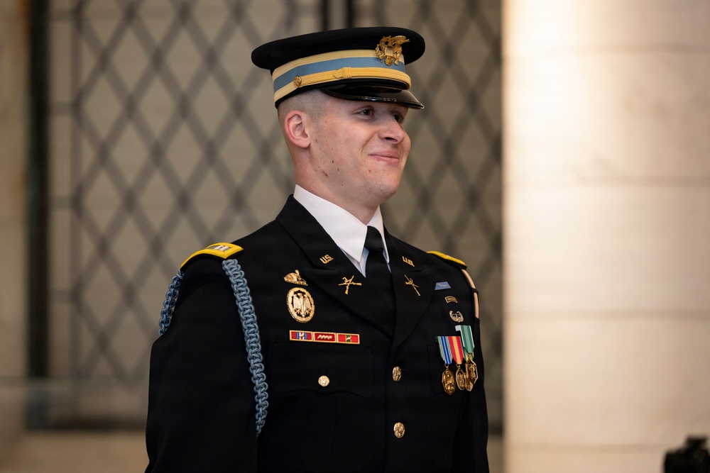 Commander of the Guard U.S. Army Capt. Sean Paul Stolarski Earns the Guard, Tomb of the Unknown Soldier Identification Badge
