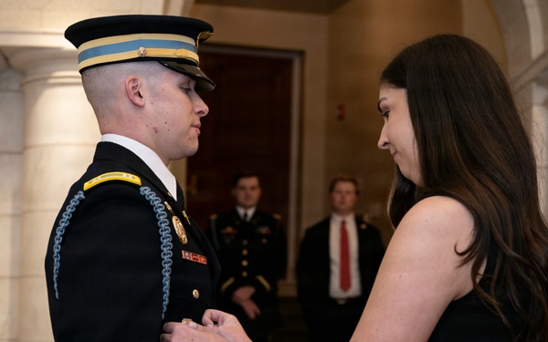 Commander of the Guard U.S. Army Capt. Sean Paul Stolarski Earns the Guard, Tomb of the Unknown Soldier Identification Badge
