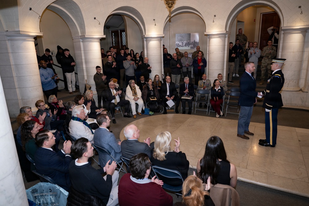 Commander of the Guard U.S. Army Capt. Sean Paul Stolarski Earns the Guard, Tomb of the Unknown Soldier Identification Badge