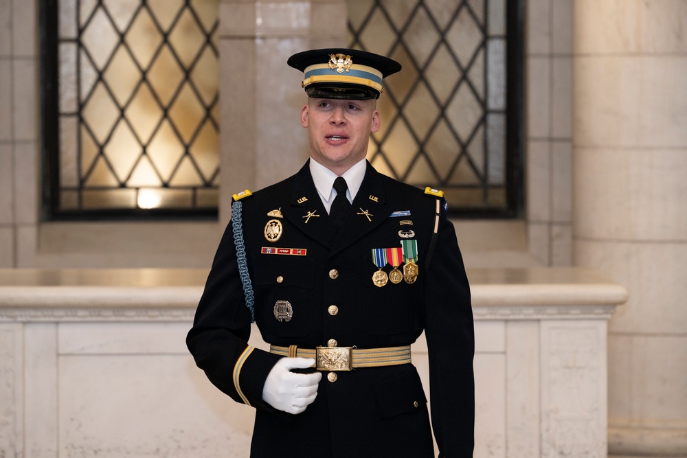Commander of the Guard U.S. Army Capt. Sean Paul Stolarski Earns the Guard, Tomb of the Unknown Soldier Identification Badge