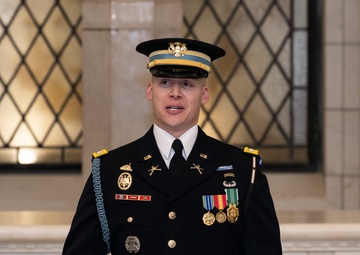 Commander of the Guard U.S. Army Capt. Sean Paul Stolarski Earns the Guard, Tomb of the Unknown Soldier Identification Badge