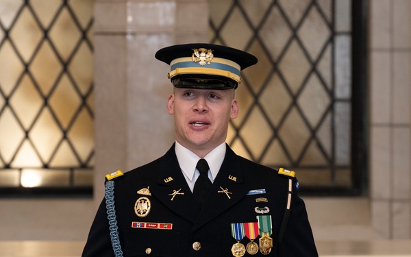 Commander of the Guard U.S. Army Capt. Sean Paul Stolarski Earns the Guard, Tomb of the Unknown Soldier Identification Badge