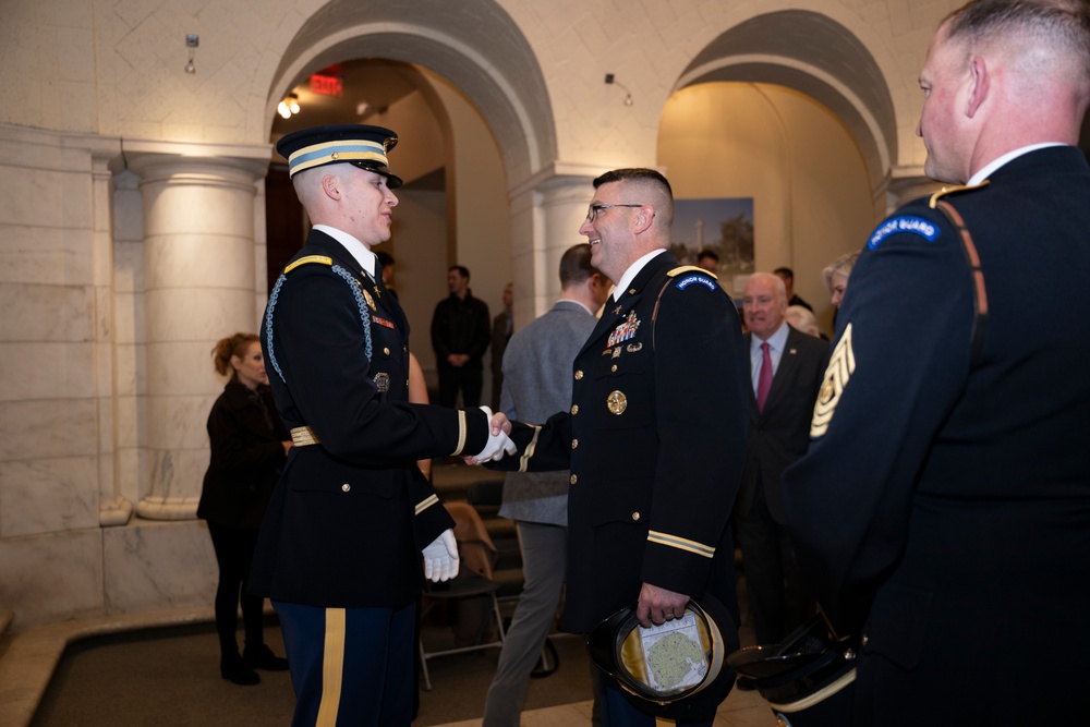 Commander of the Guard U.S. Army Capt. Sean Paul Stolarski Earns the Guard, Tomb of the Unknown Soldier Identification Badge