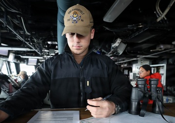 USS Roosevelt (DDG 80) Sailor Stands Watch in the Mediterranean Sea