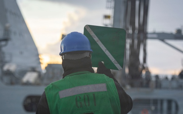 USS Bulkeley performs a replenishment at sea with RFA Tideforce (A139), Jan. 8, 2026