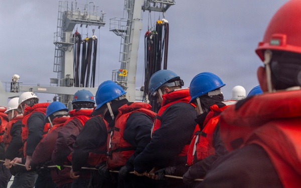 USS Bulkeley performs a replenishment at sea with RFA Tideforce (A139), Jan. 8, 2026